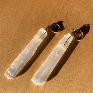 Chunky Selenite 3-Inch Leverback Earrings